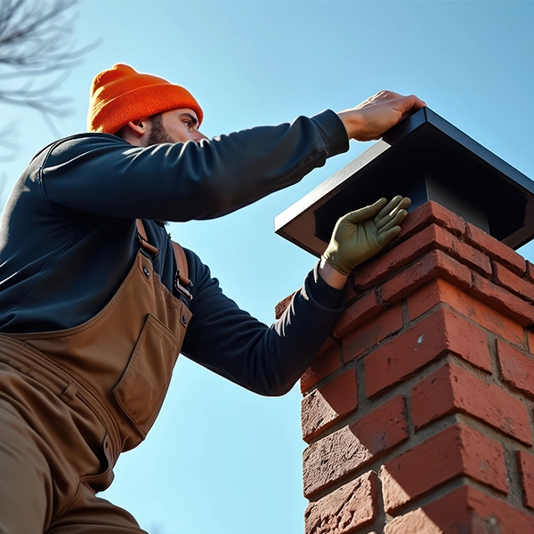 Man placing cover on chimney